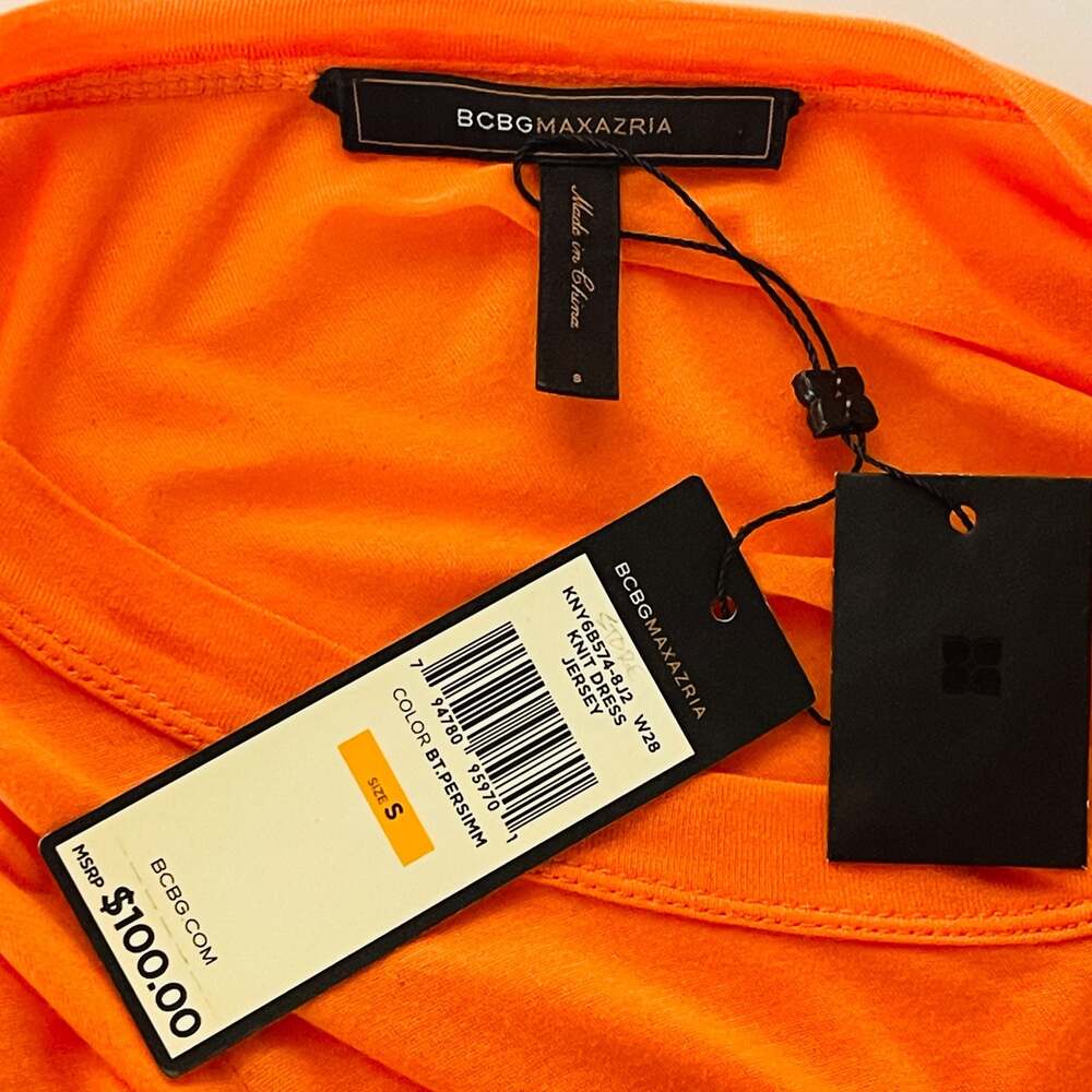 BCBGMAXAZRIA KNY6B574-8J2 Knit Dress Jersey Orange Persimmon Long Sleeve Size S - Picture 4 of 4